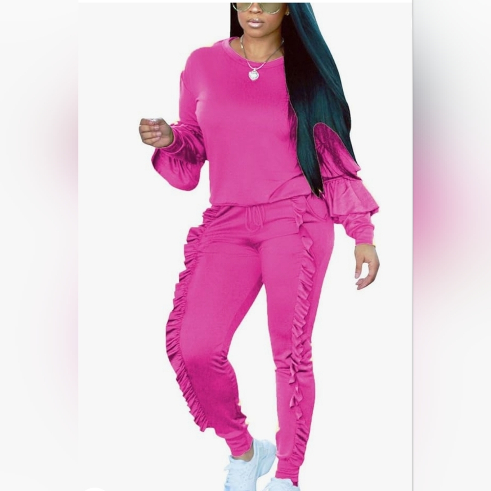 Pink Ruffle Sweatsuit Set